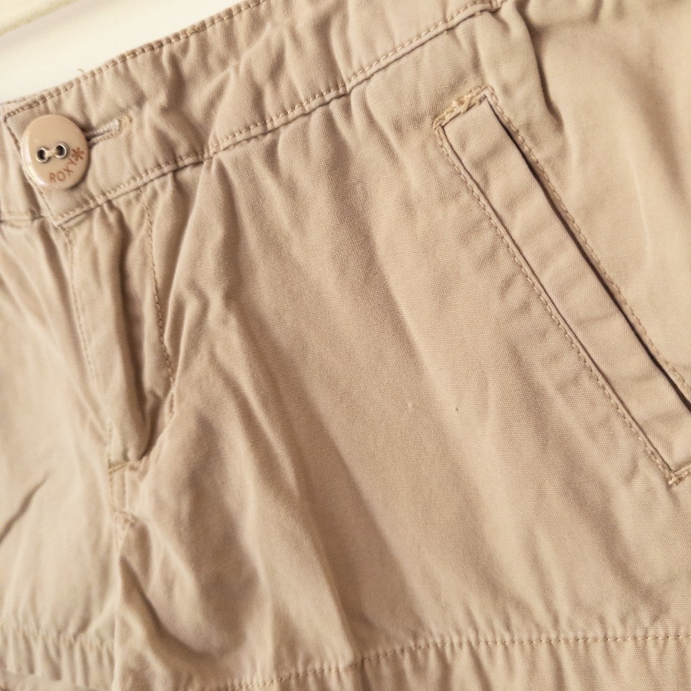 Y2K Low Rise Micro Short Roxy Tan Womens S Khaki Surf Skate 2.5” Inseam Beach - Picture 3 of 9